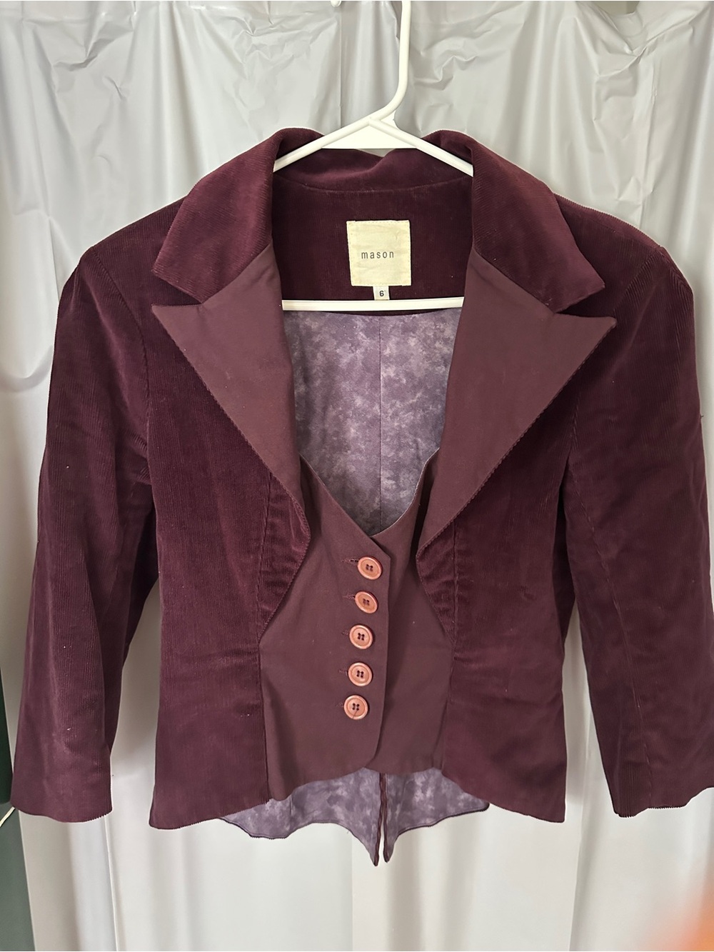 Mason Burgundy Corduroy Velvet Blazer with Button Front